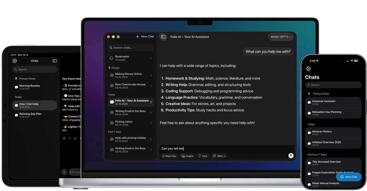 Fello AI running on Mac, iPad, and iPhone