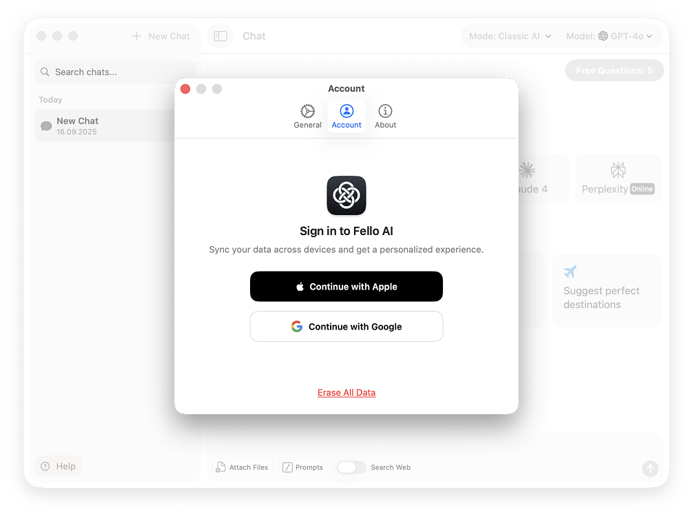 Data sync settings in Fello AI
