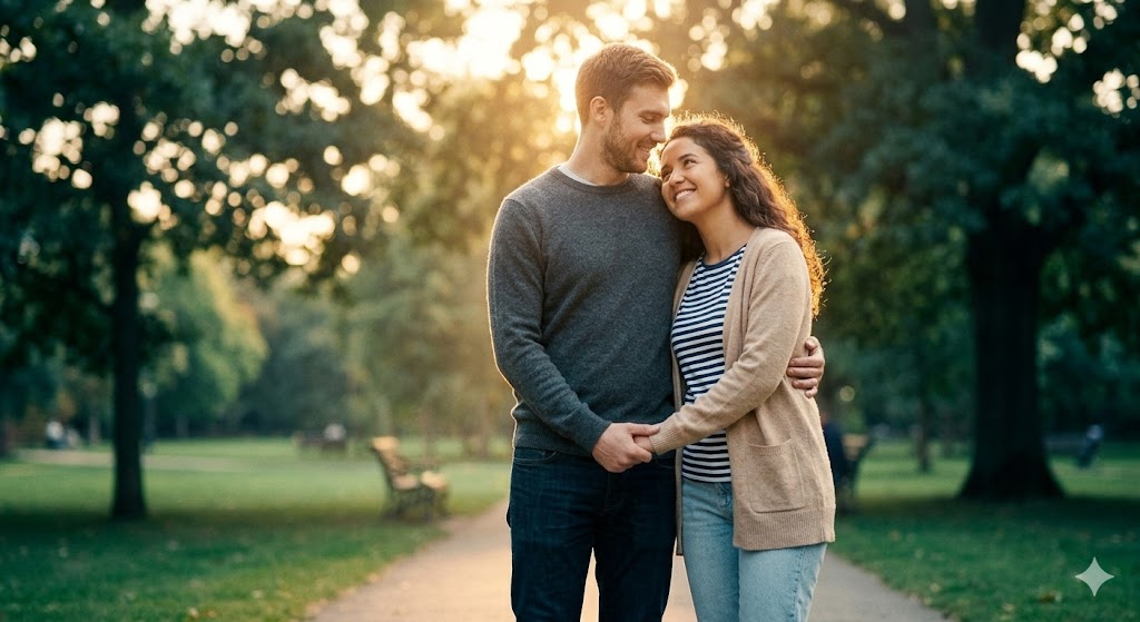 Selfie transformed into a cinematic couple portrait portrait with a Gemini AI photo prompt