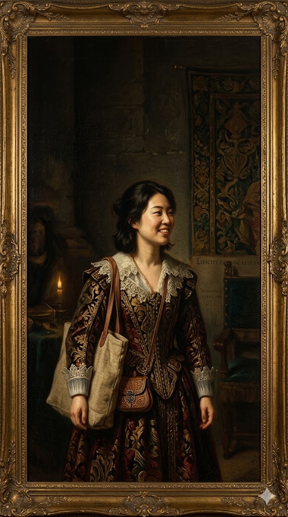 Selfie transformed into a renaissance oil painting portrait with a Gemini AI photo prompt